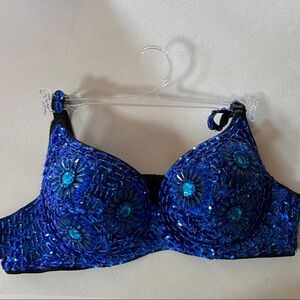 Blue Sequin Embellished Bra